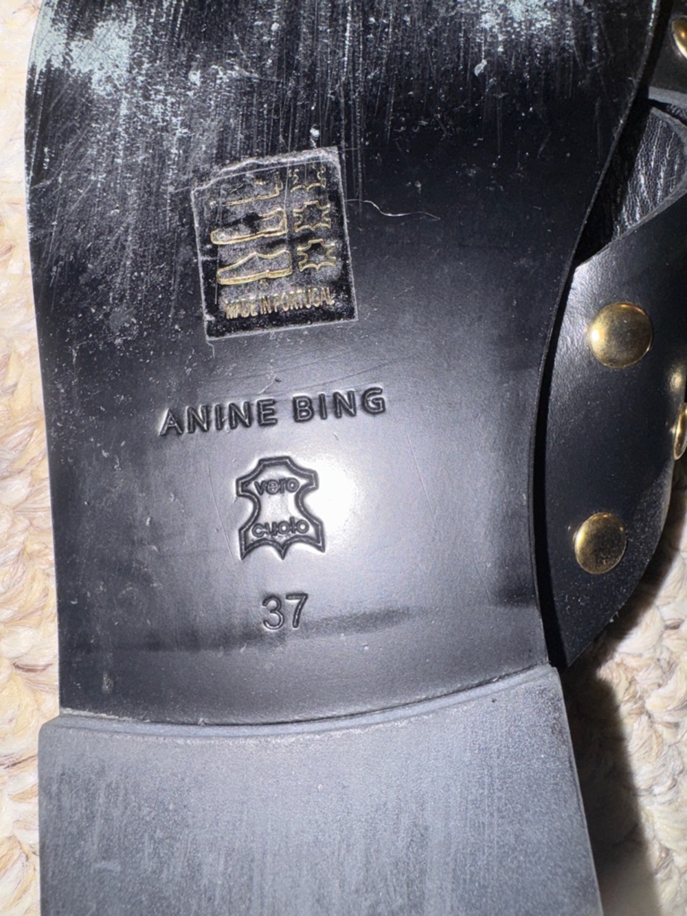 Anine Bing Black Leather Studded Slide Sandals - Picture 5 of 6